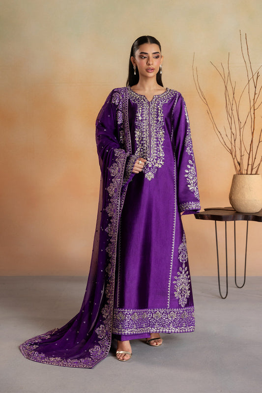 Emaan Adeel EVERLY Elara Sheesha Silk stitched Pakistani designer outfit look 1