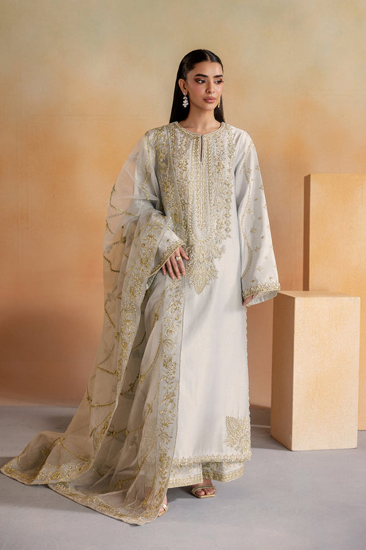 Emaan Adeel CLEO Elara Sheesha Silk stitched Pakistani designer outfit look 1