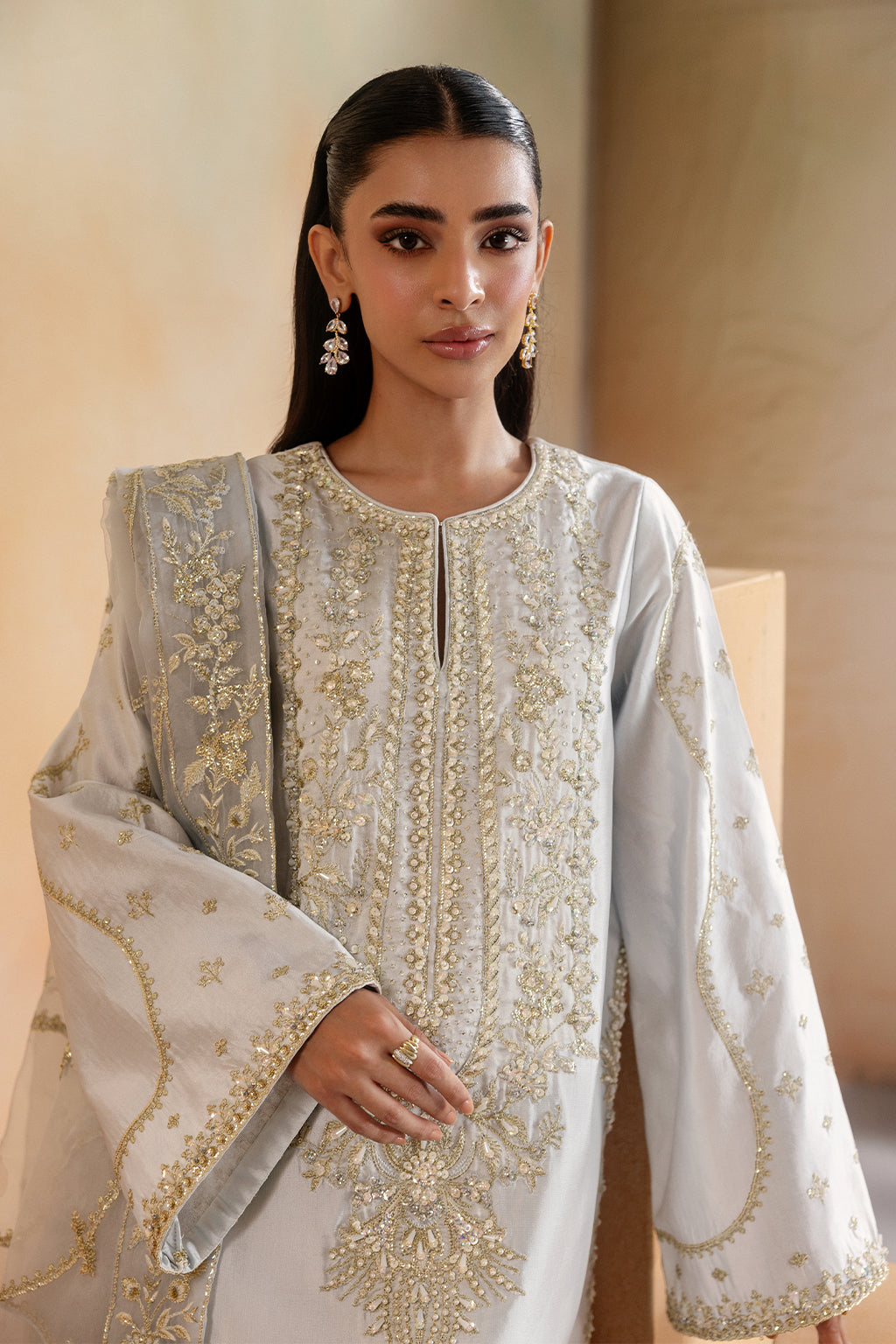 Emaan Adeel CLEO Elara Sheesha Silk stitched Pakistani designer outfit look 4