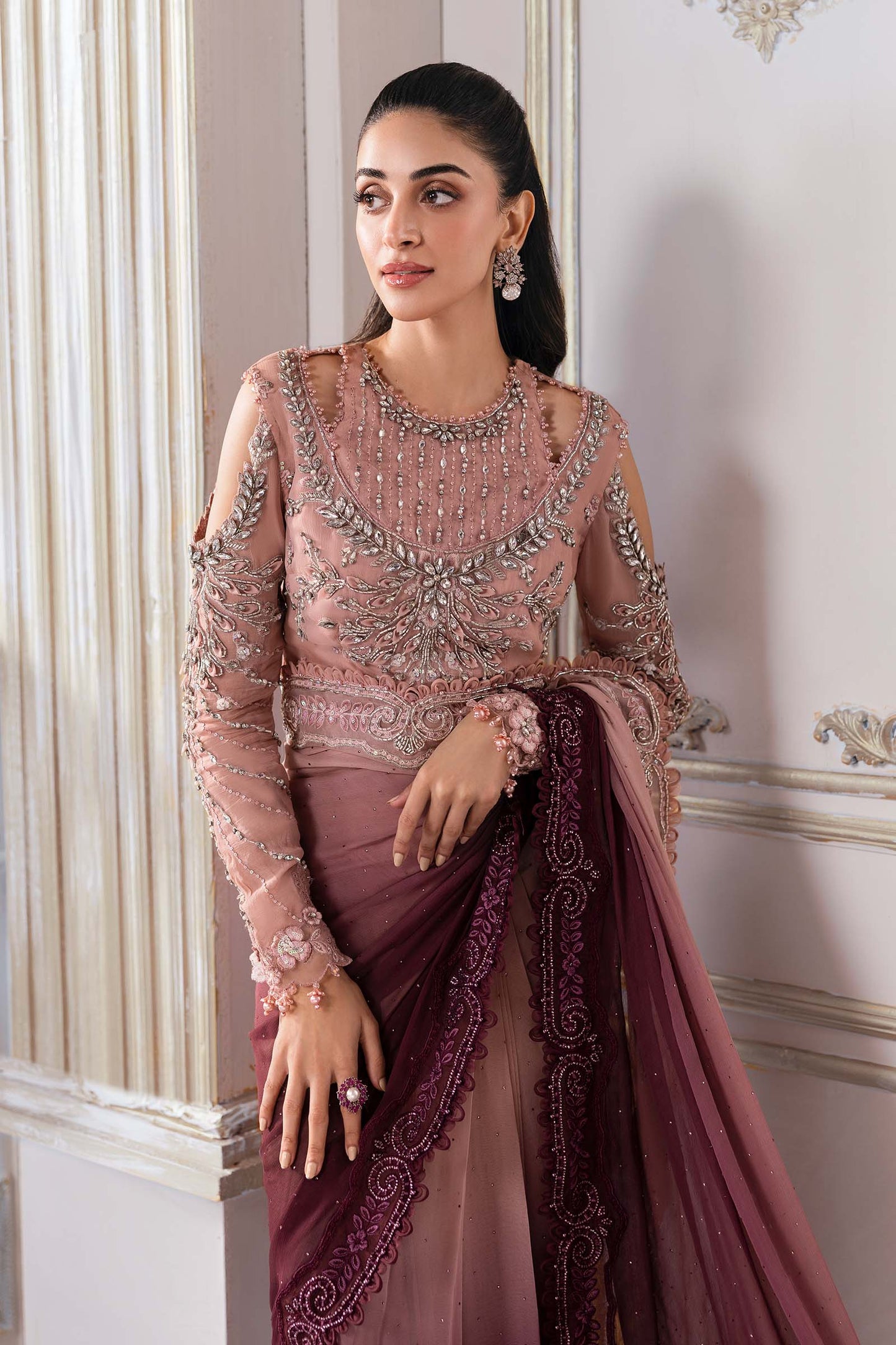 MARIA B Embroidered Chiffon Saree | BD-3001