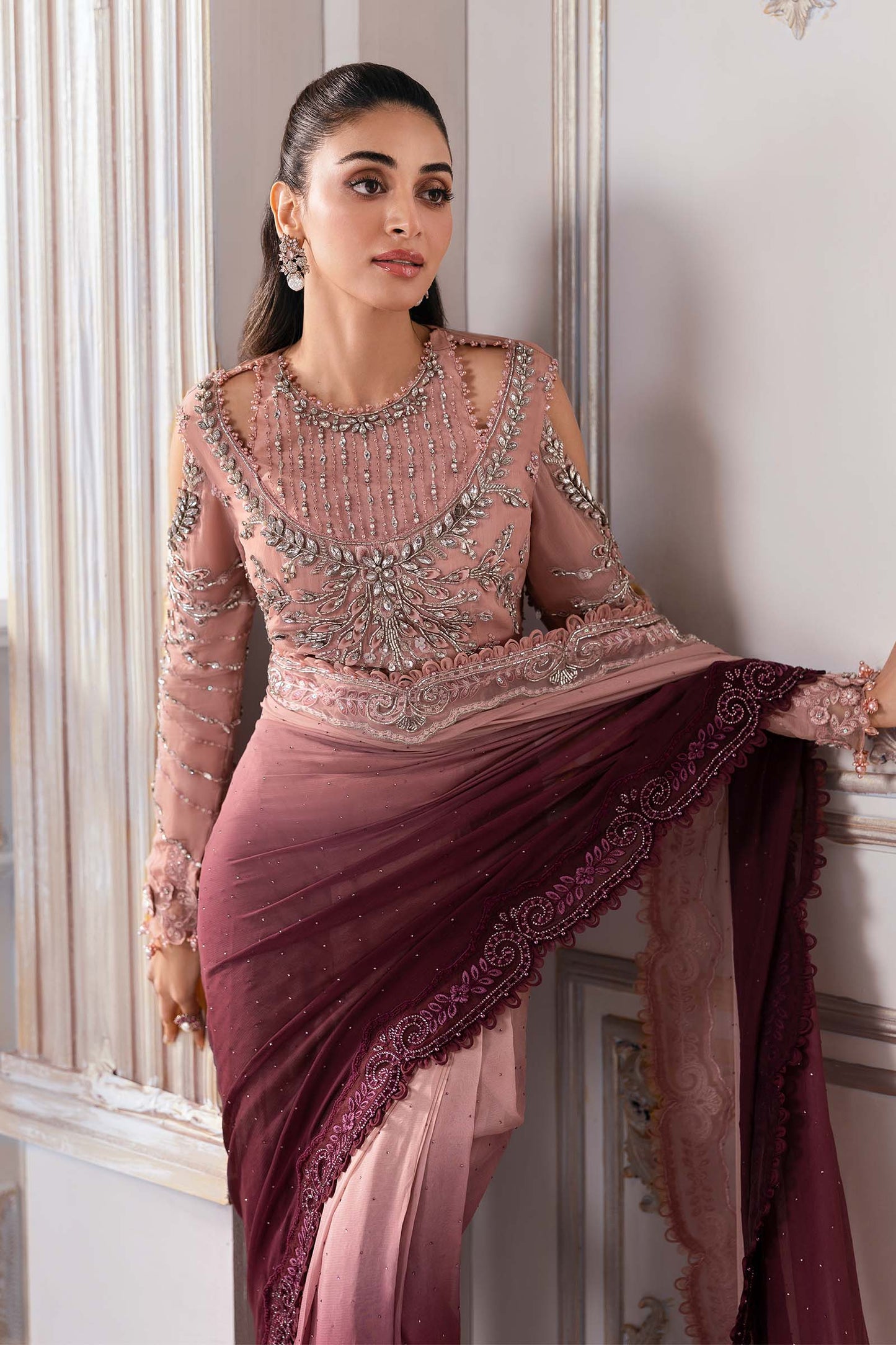 MARIA B Embroidered Chiffon Saree | BD-3001