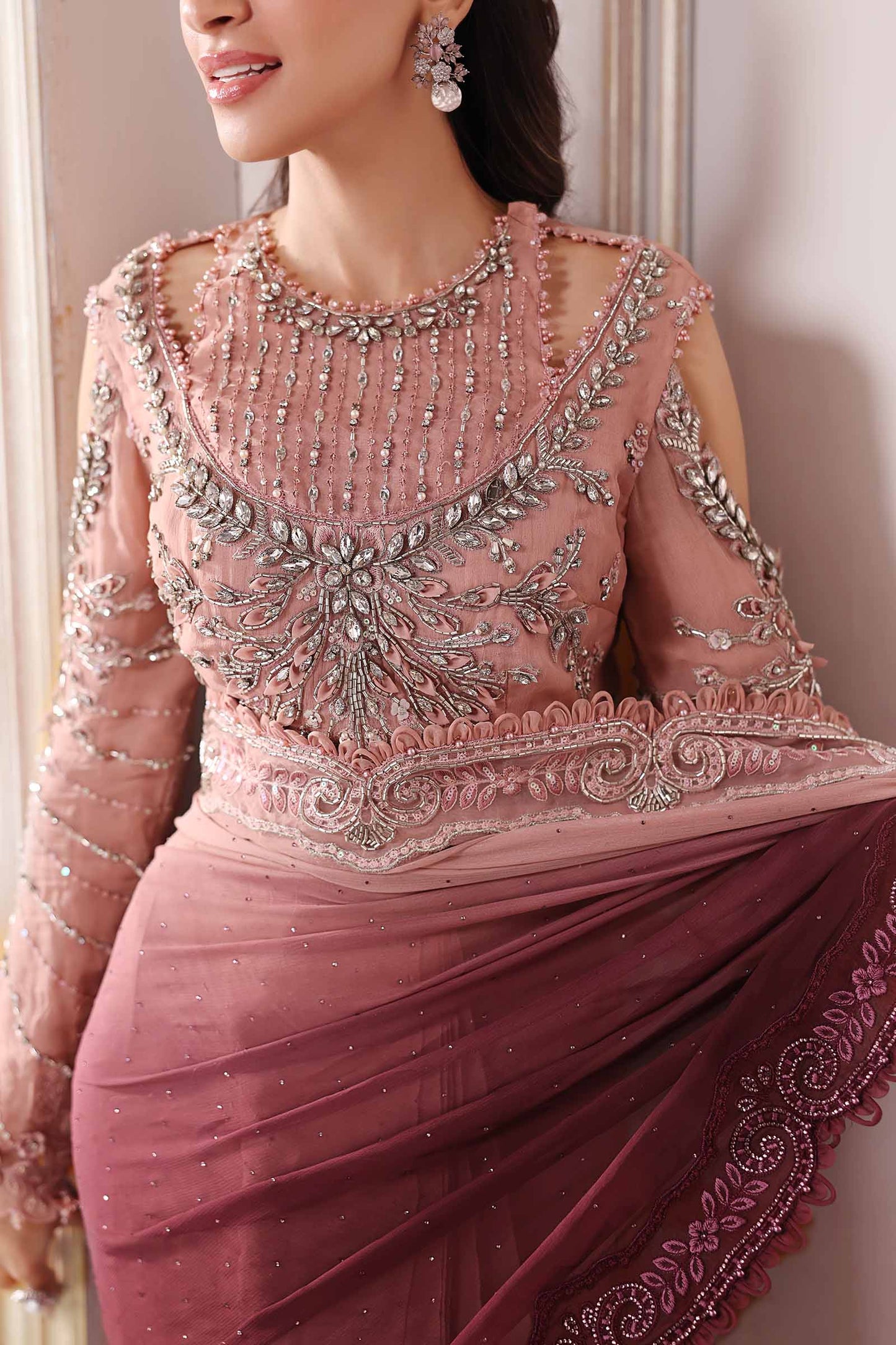MARIA B Embroidered Chiffon Saree | BD-3001