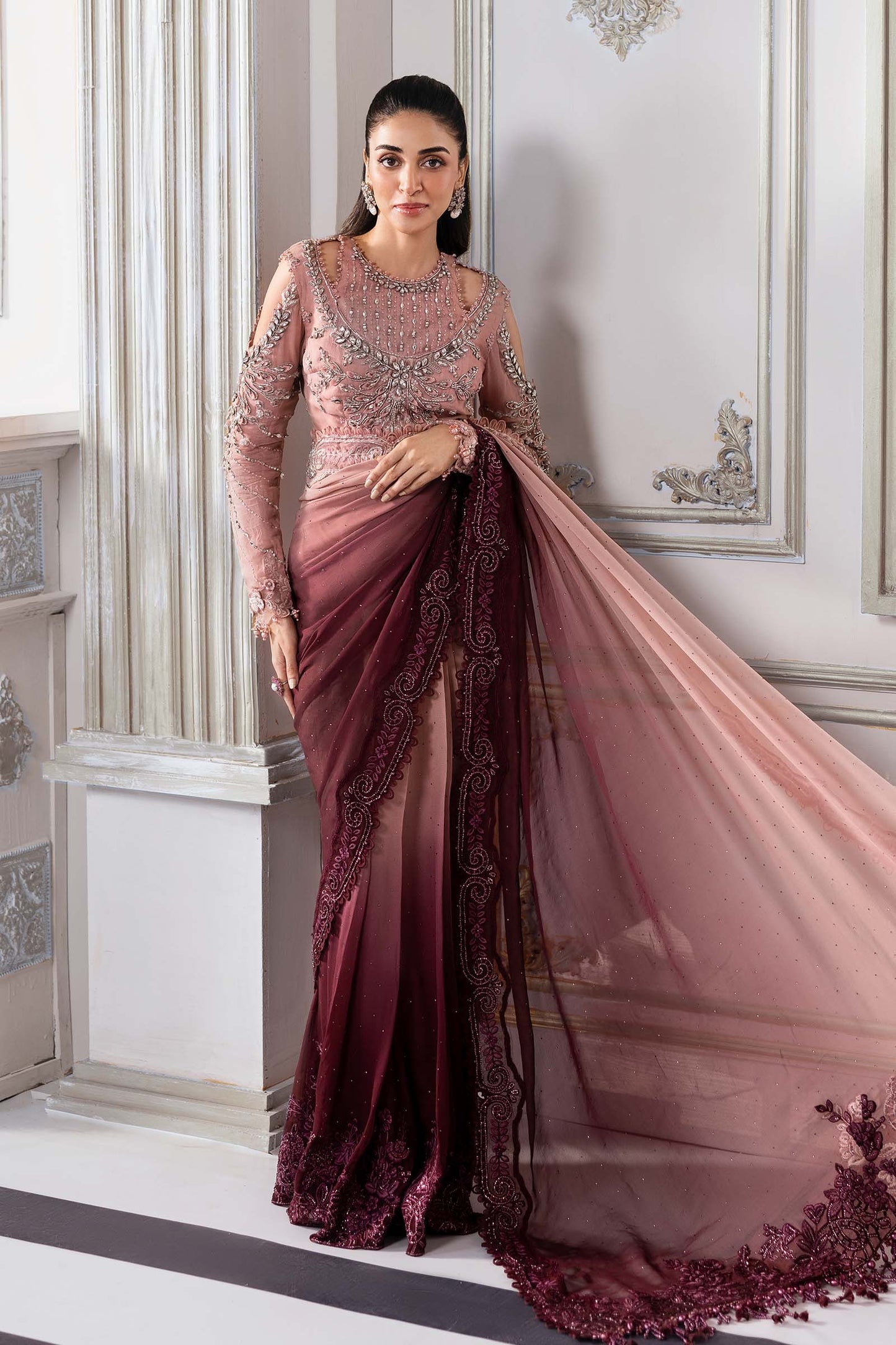 MARIA B Embroidered Chiffon Saree | BD-3001