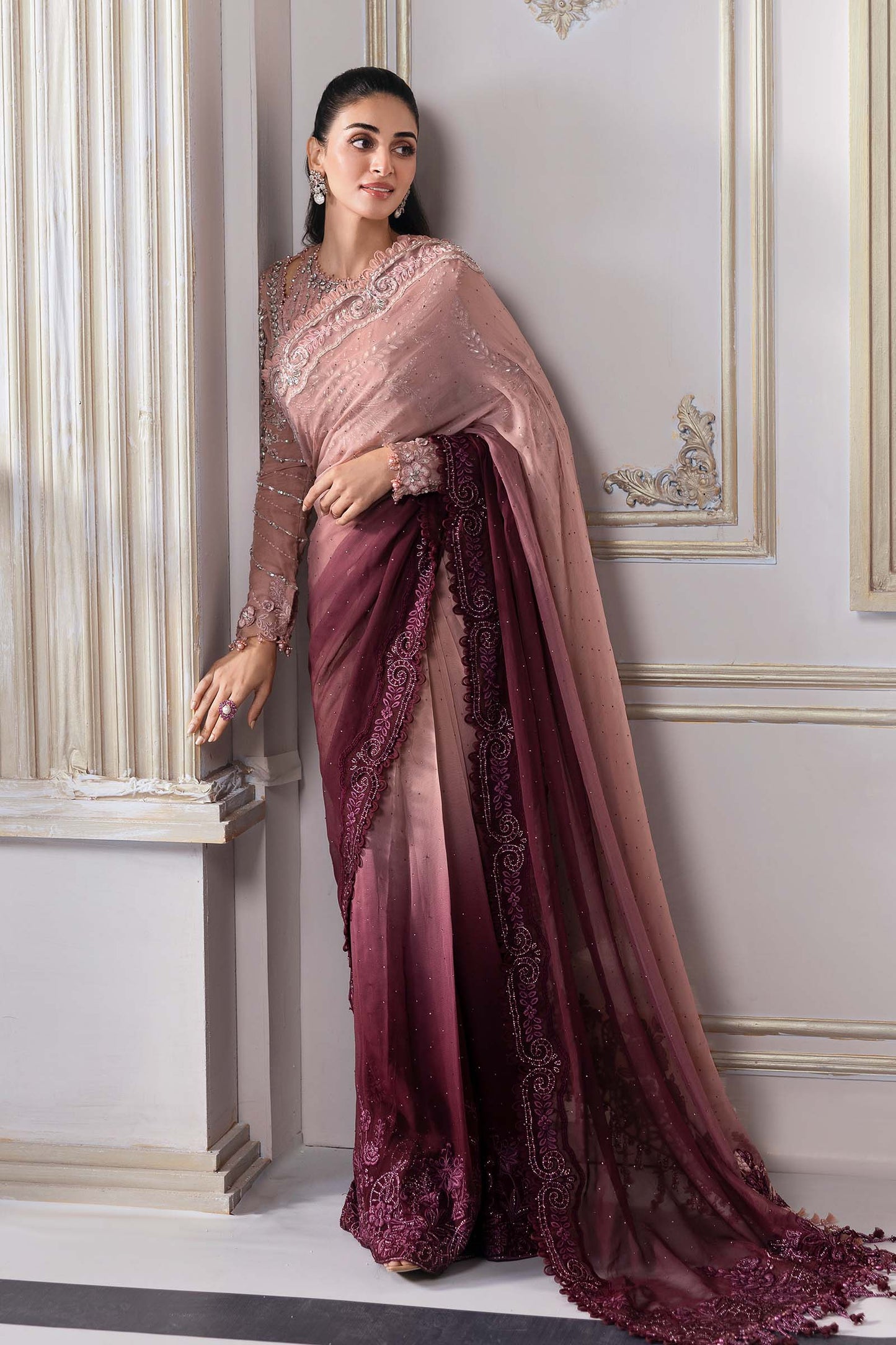 MARIA B Embroidered Chiffon Saree | BD-3001
