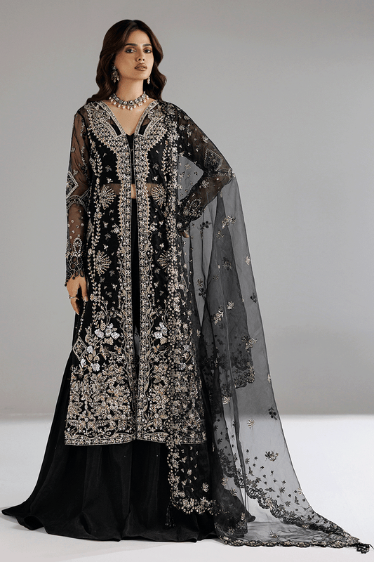 Ramsha H-606 Black Embellished Organza Gown — outfit view 1