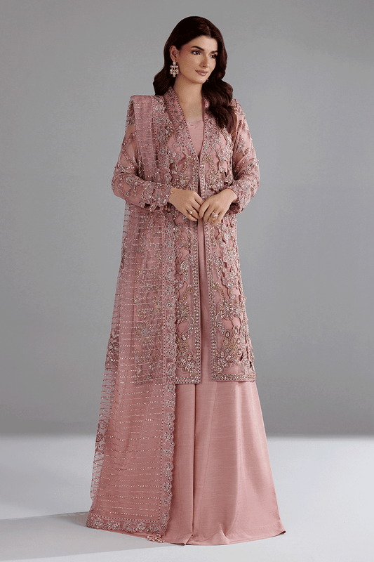 Ramsha H-608 Pink Embellished Organza Gown — outfit view 1