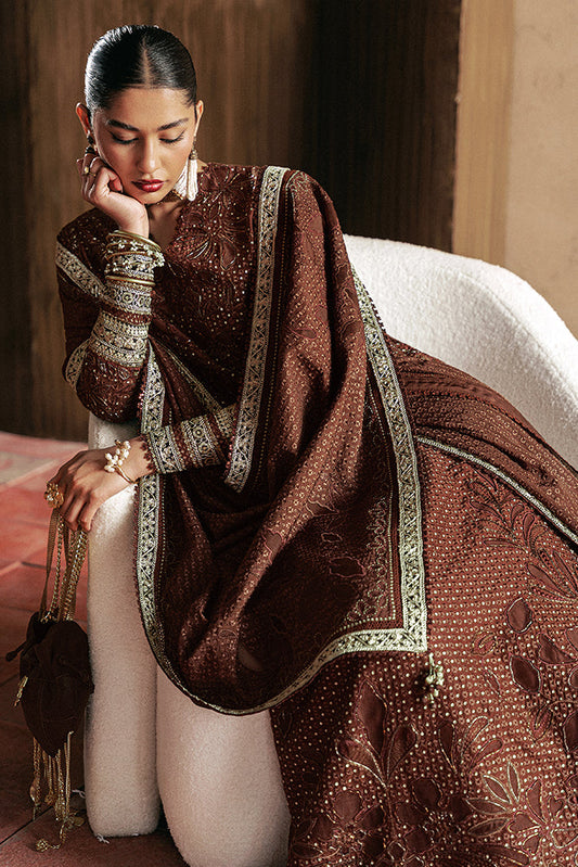 Suffuse Zorayn chocolate brown silk pret outfit detail 2