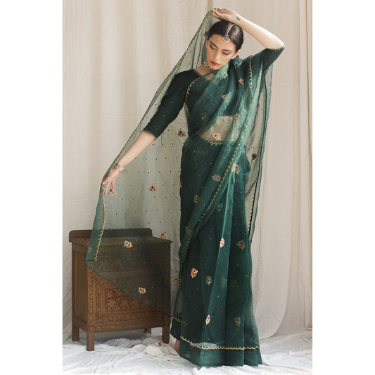 BOTTLE GREEN SAREE