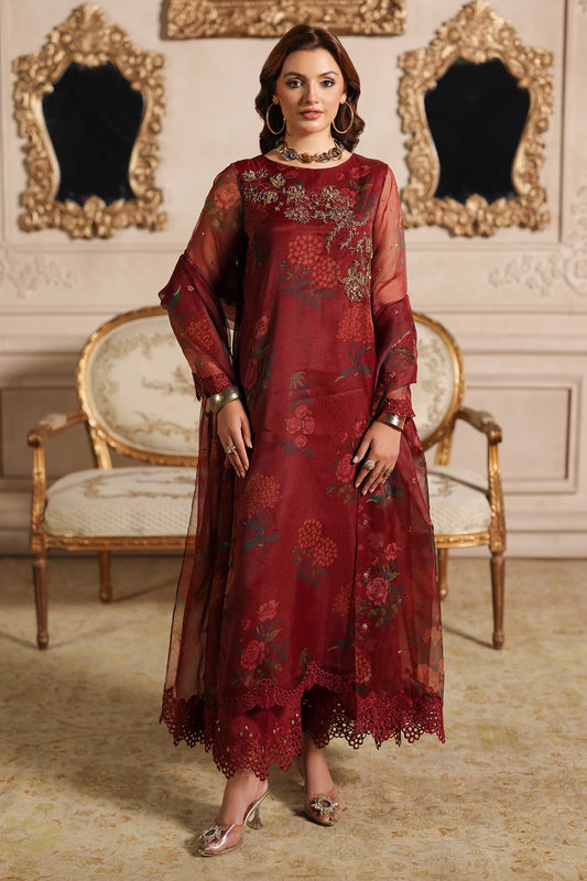 3-PC Embroidered Organza Shirt with Embroidered Organza Dupatta and Trouser CMA-4-074