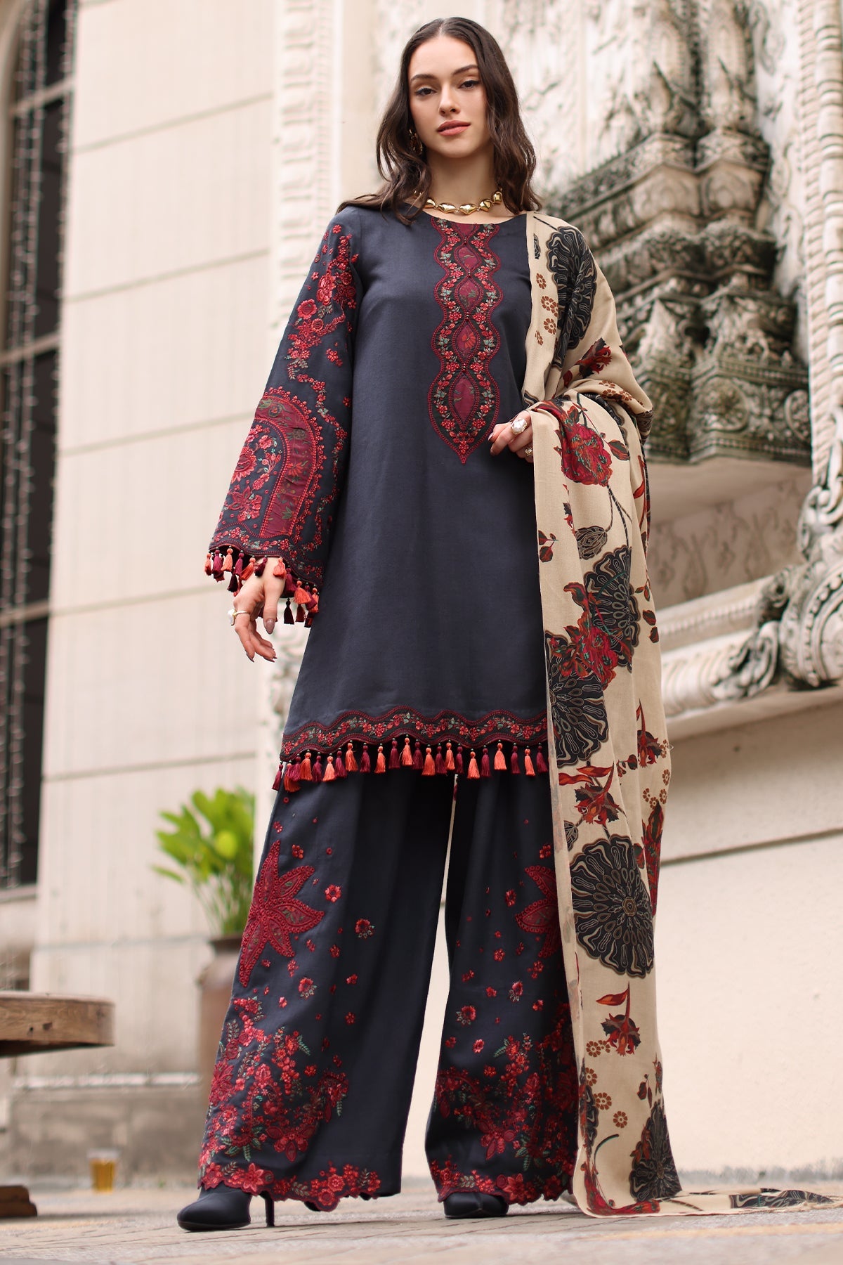 Charizma 3-Pc Unstitched Peach Leather Collection Psw6-01 Charizma | Poshima Winter V1 '26 image 3