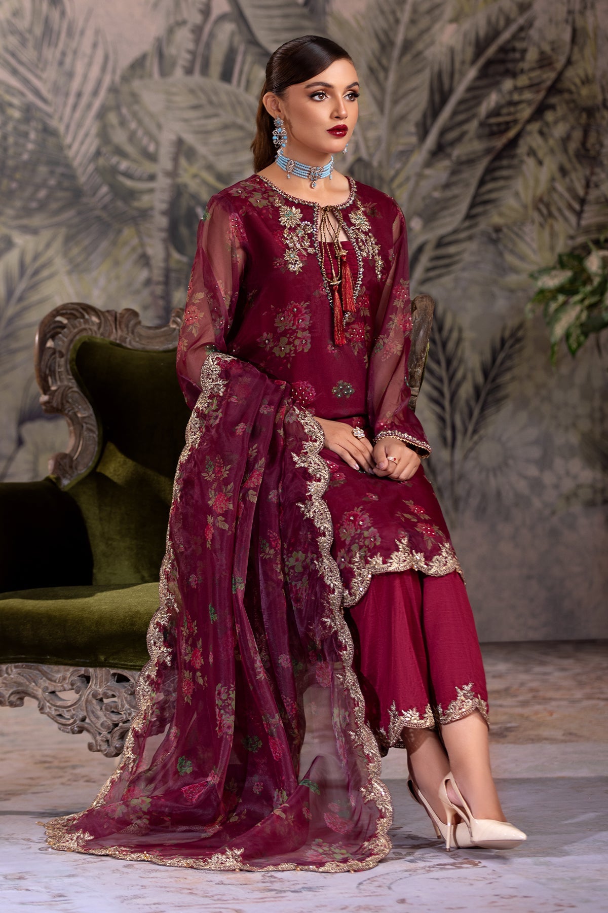 3-PC Embroidered Organza Shirt with Embroidered Dupatta and Trouser CMA-4-070