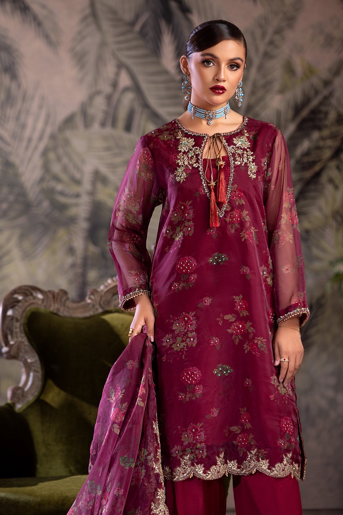 3-PC Embroidered Organza Shirt with Embroidered Dupatta and Trouser CMA-4-070