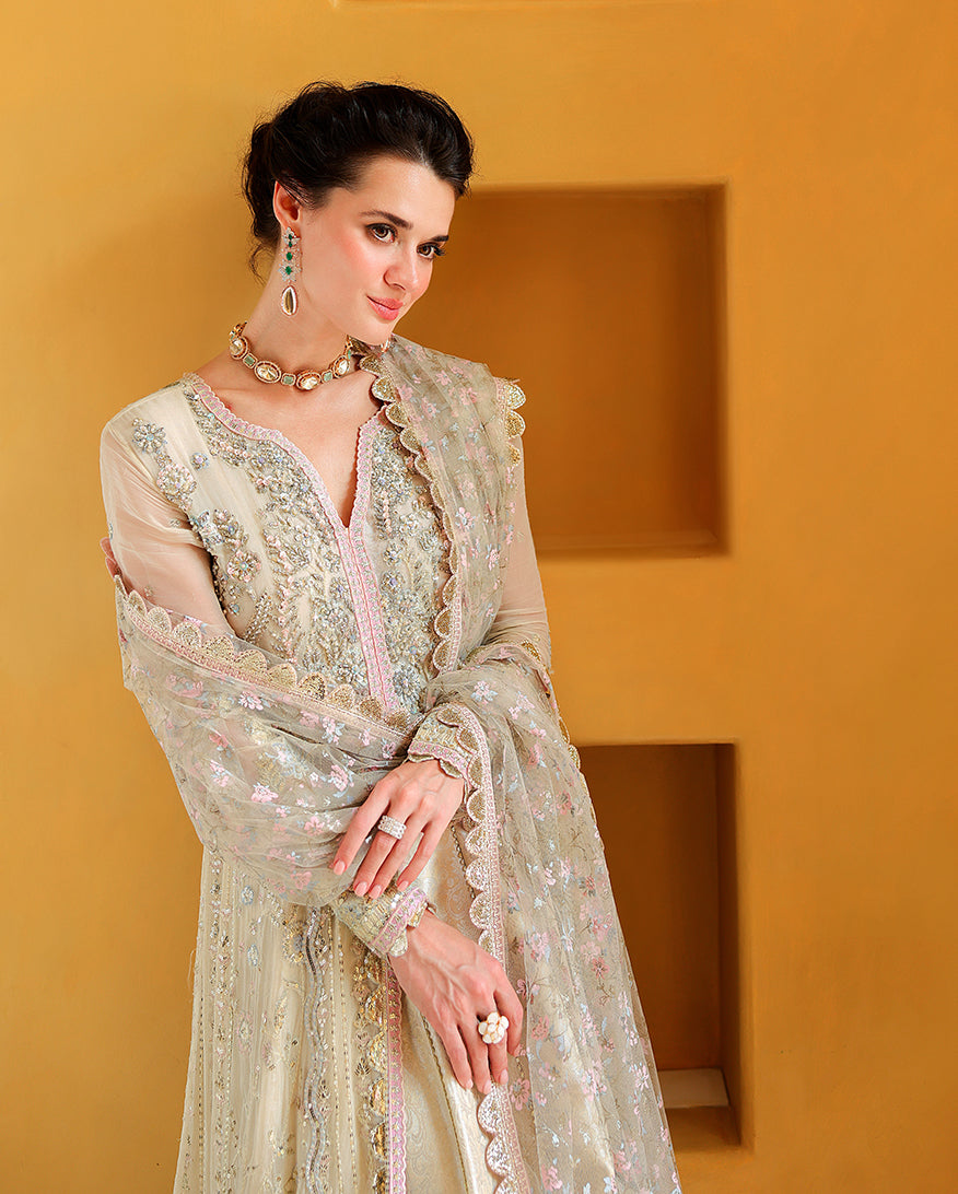 Mushq Blush Hour foil printed net dupatta detail
