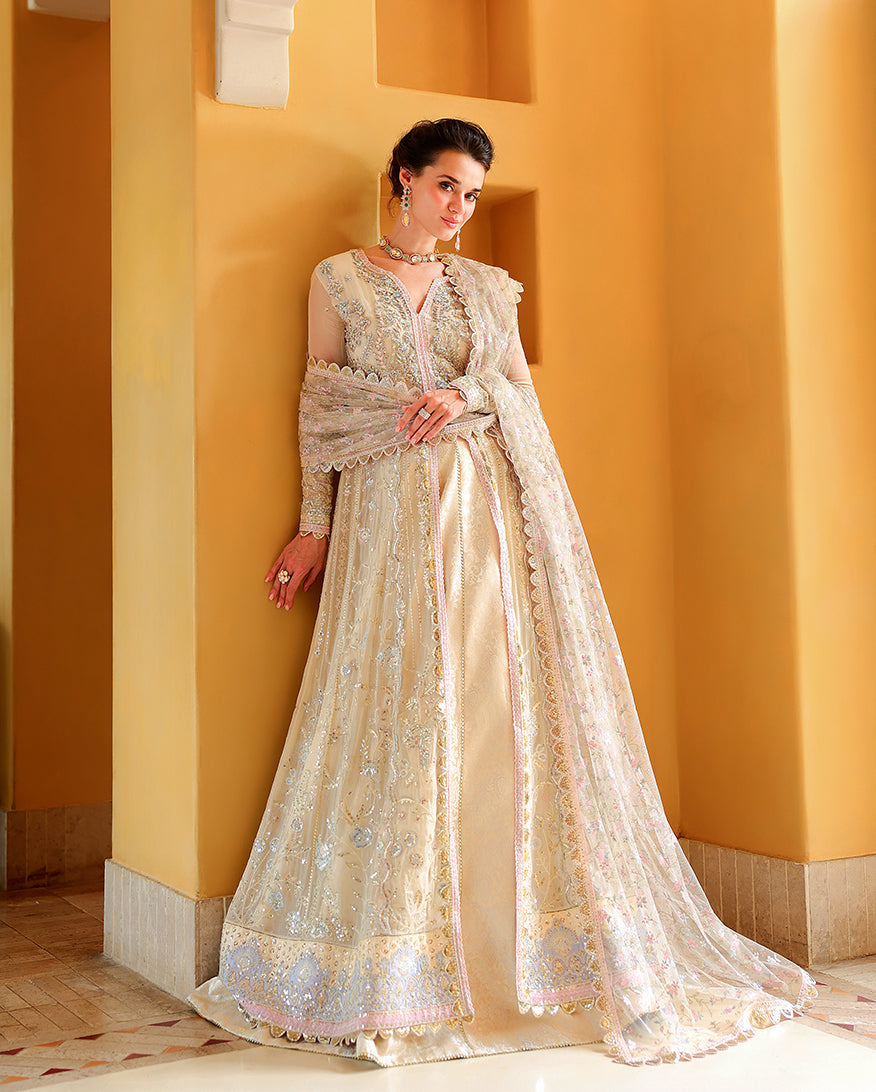 Mushq Blush Hour off white chiffon formal front view