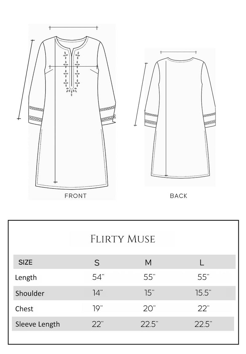 Mushq Flirty Muse official shirt size chart S to L