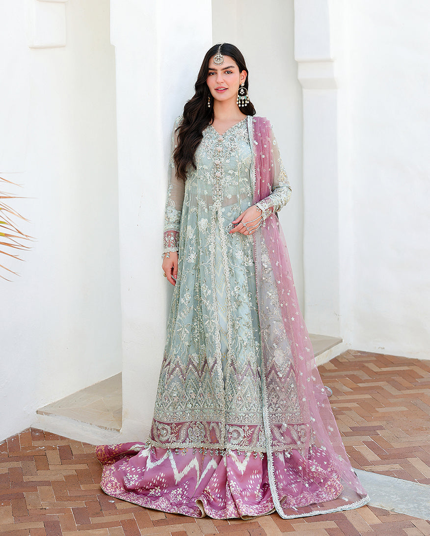Mushq Flirty Muse aqua mint chiffon formal front view