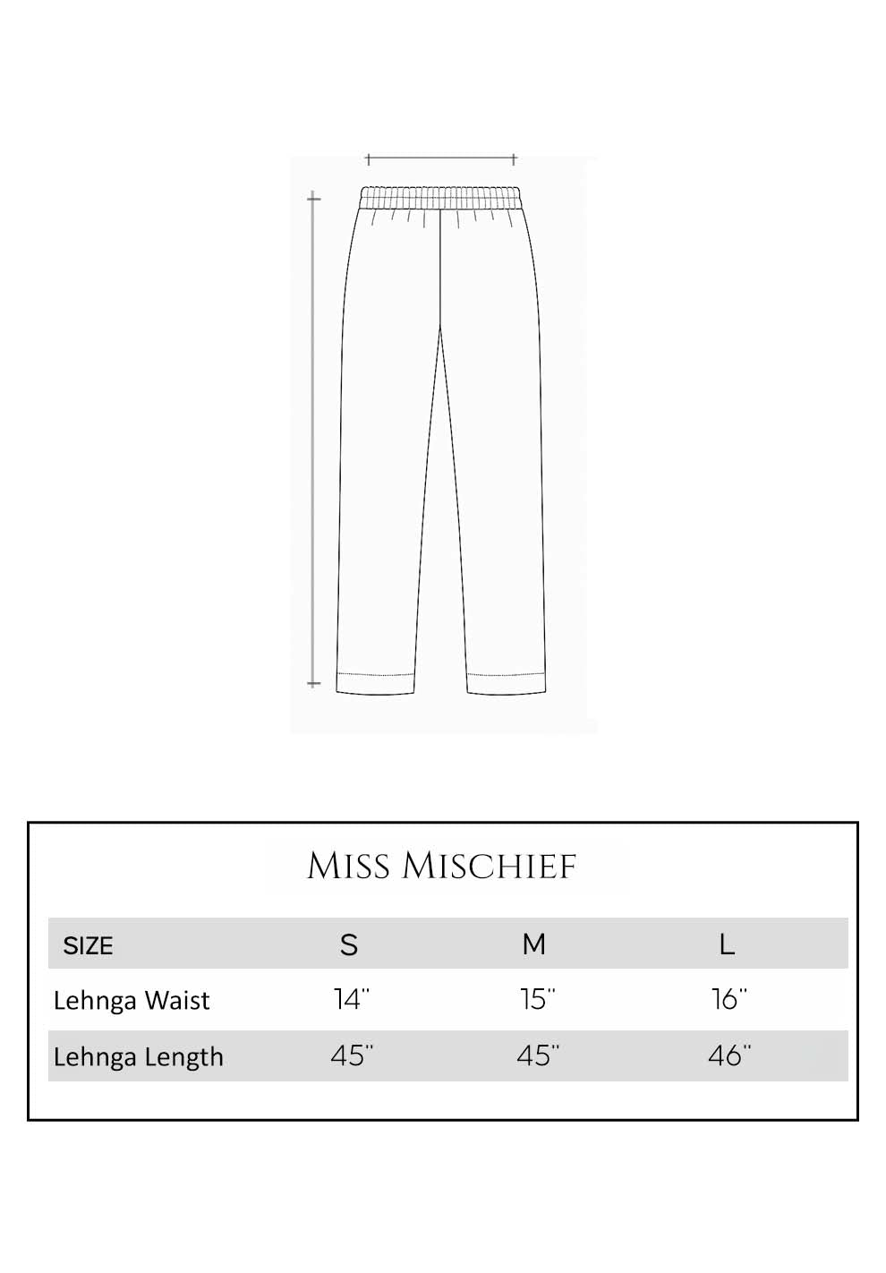 Mushq Miss Mischief official bottom size chart S to L