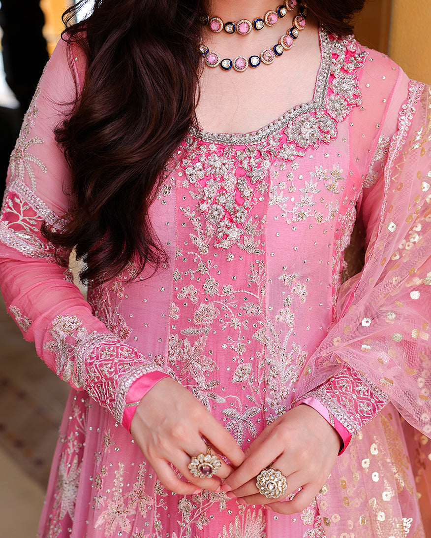 Mushq Pink Promise hand embellished silk neckline detail
