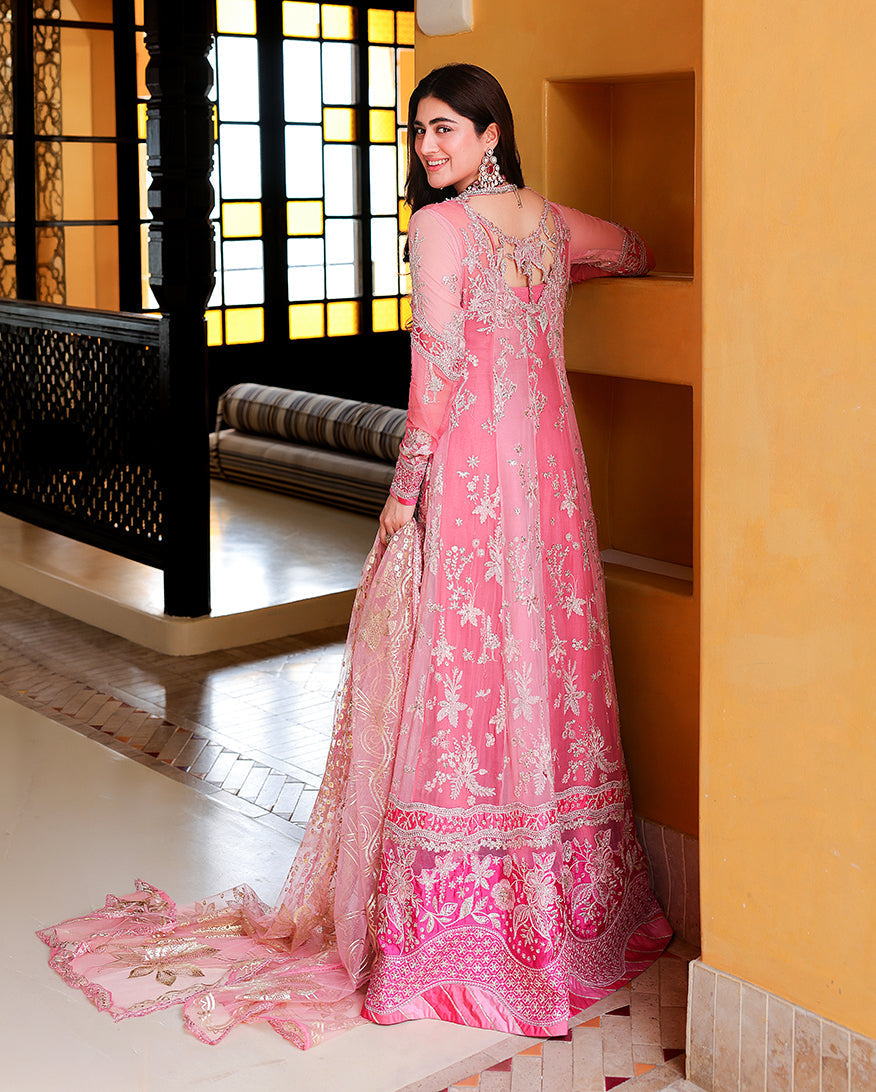 Mushq Pink Promise back view with silk daman border
