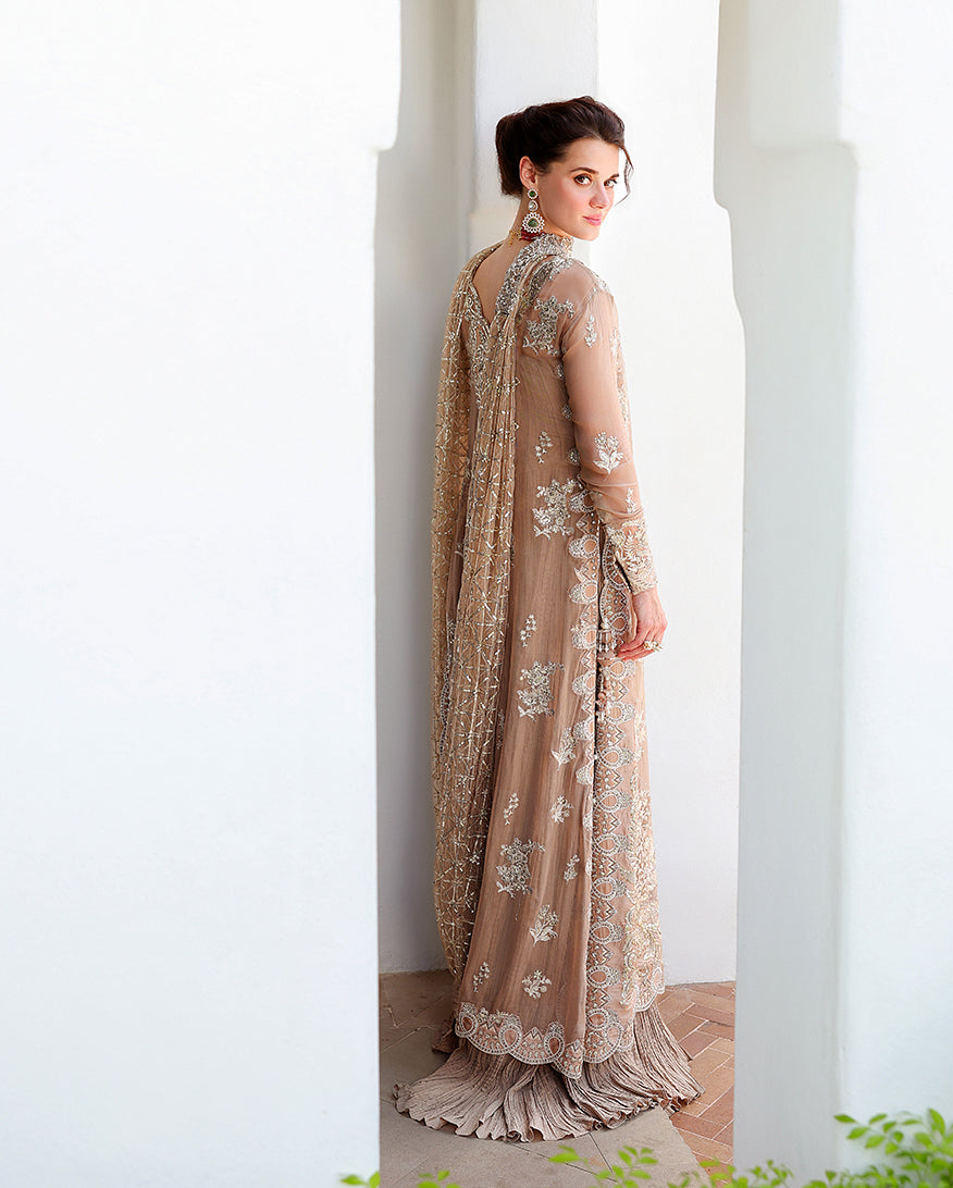 Mushq Pretty Rebel side view with pearl embellished dupatta motif