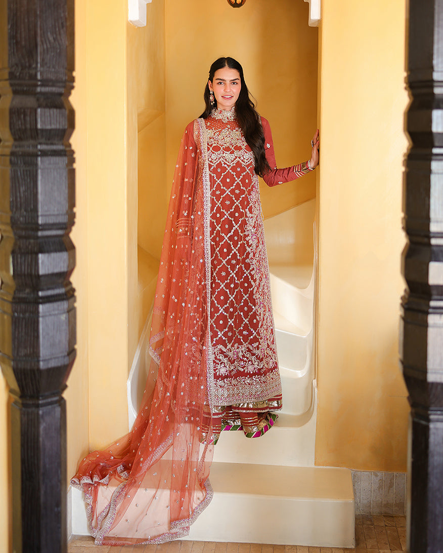 Mushq Rose Romance front view with hand embellished yoke