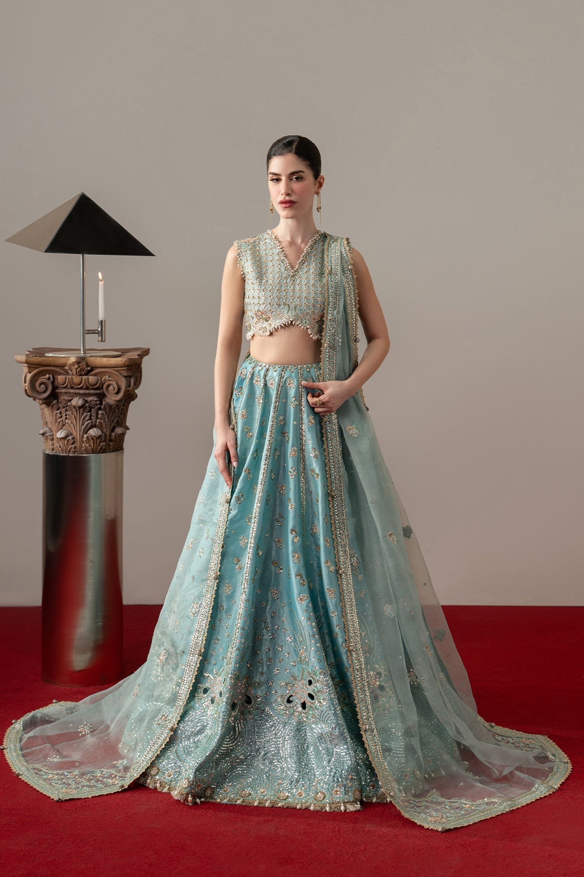 Afrozeh Grandezza – ice blue lehenga choli, designer view 1