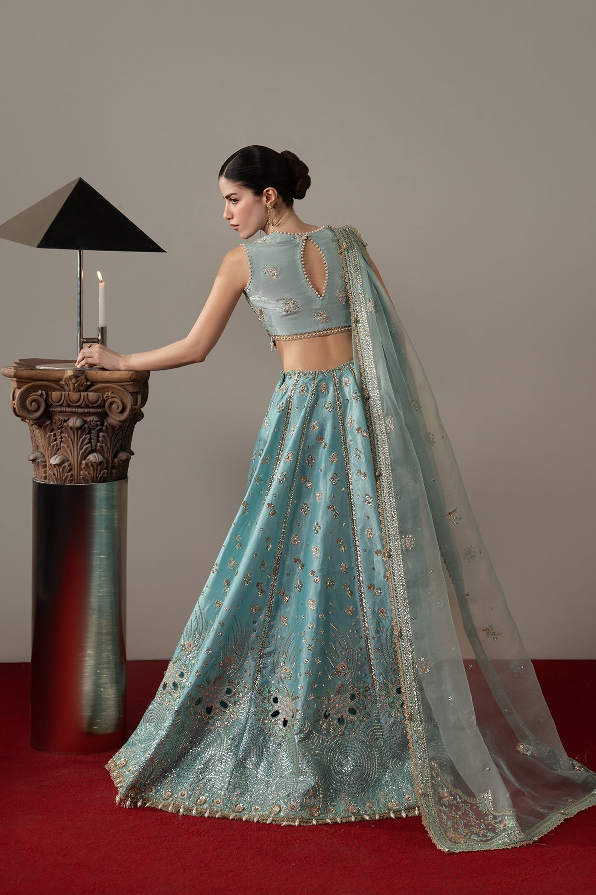 Afrozeh Grandezza – ice blue lehenga choli, designer view 2