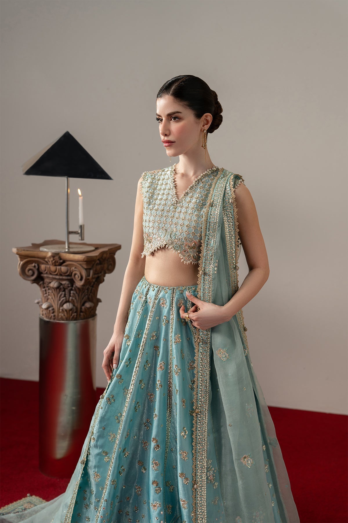 Afrozeh Grandezza – ice blue lehenga choli, designer view 3