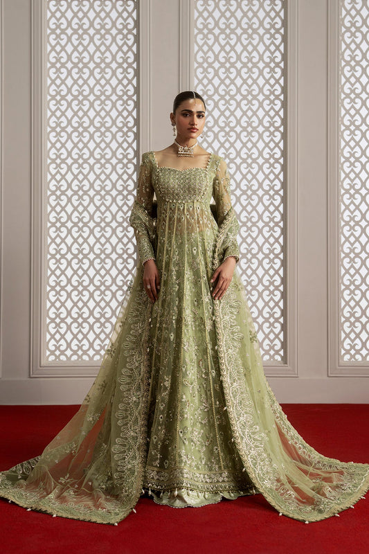 Afrozeh Theodora – sage green lehenga formal, designer view 1