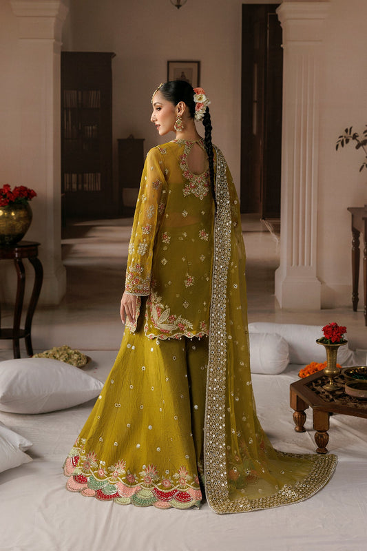 Afrozeh Zarminay – mustard gold wedding formal, designer view 2