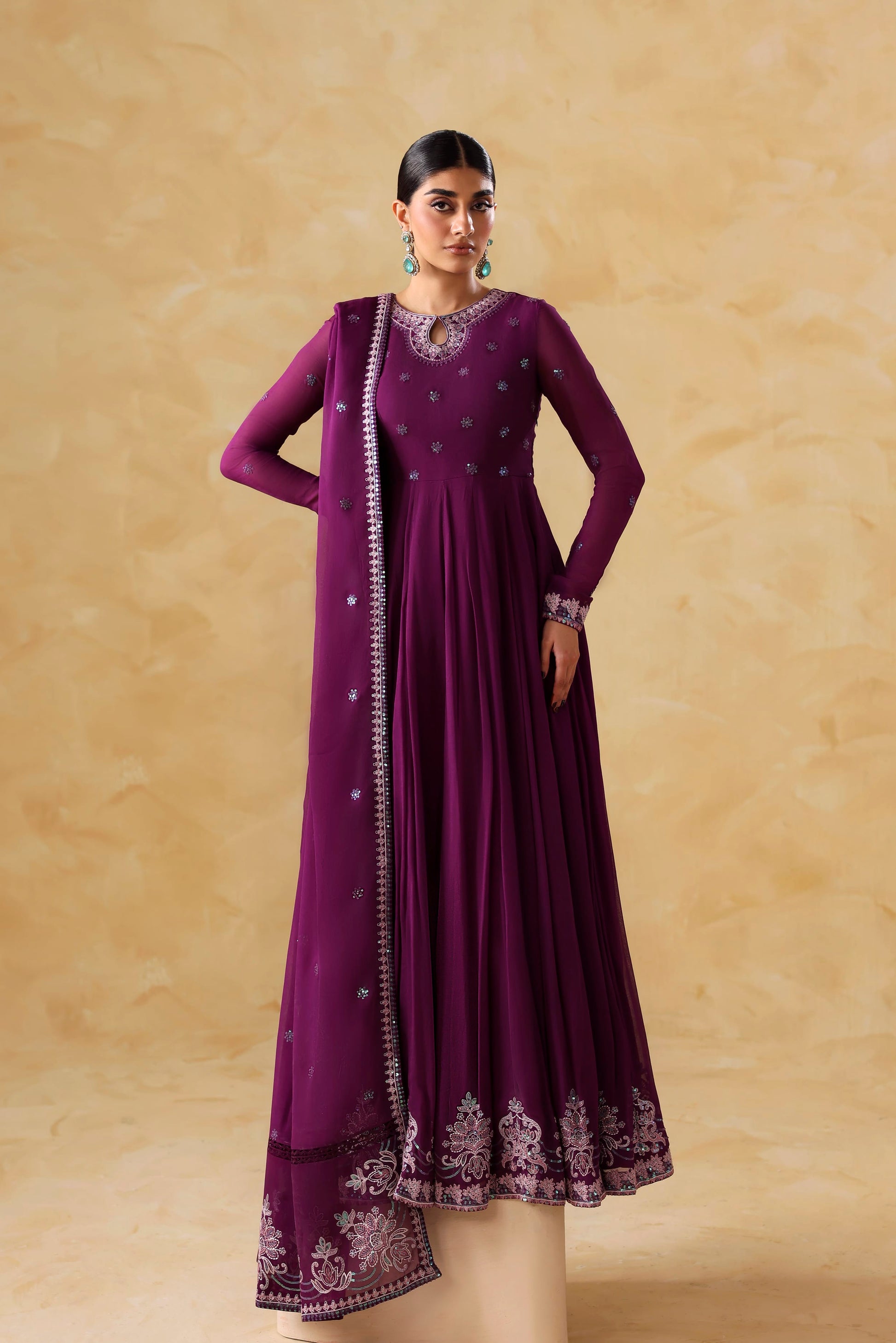 Akbar Aslam Aurea Embroidered Chiffon Frock Formal — outfit view 1