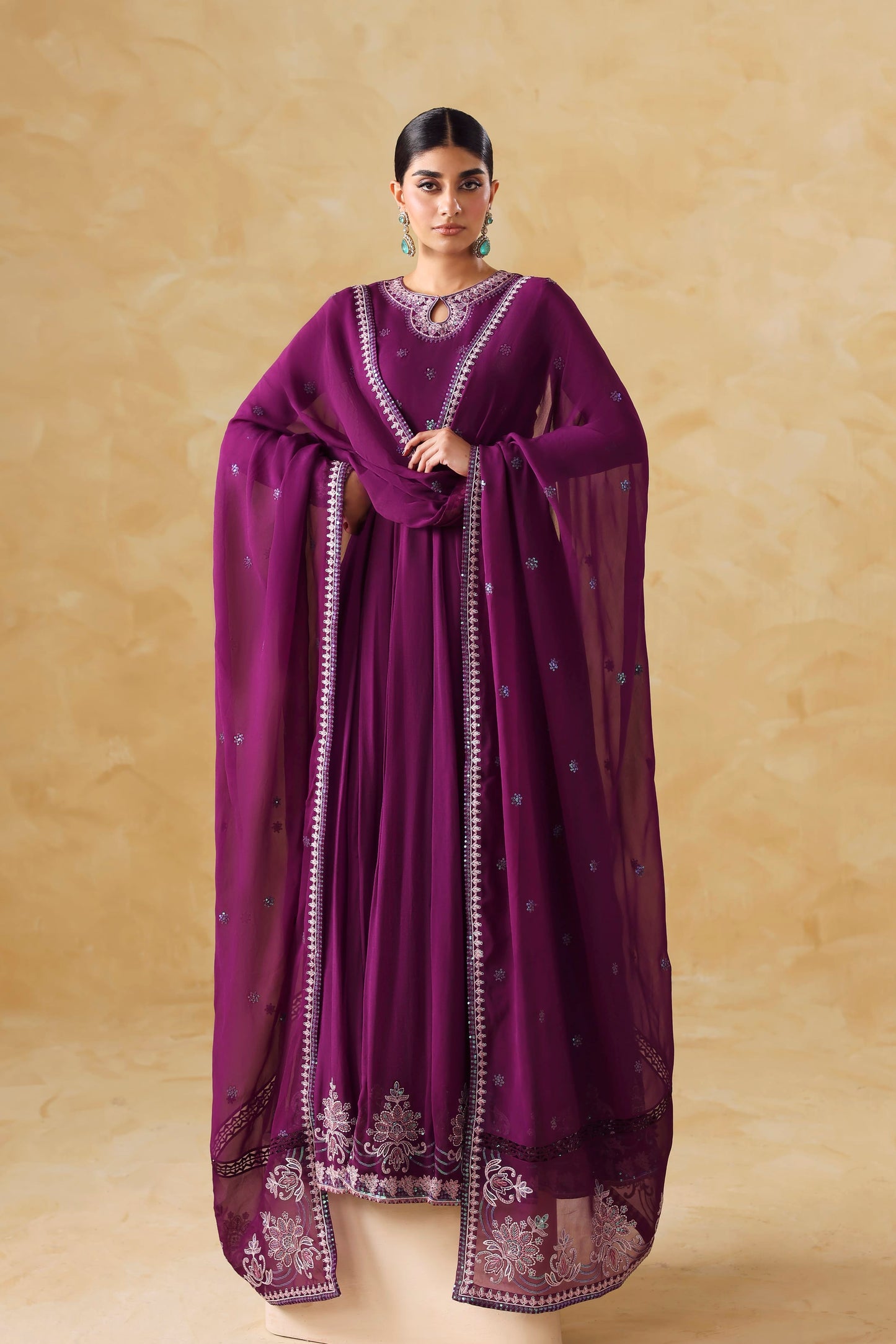 Akbar Aslam Aurea Embroidered Chiffon Frock Formal — outfit view 2