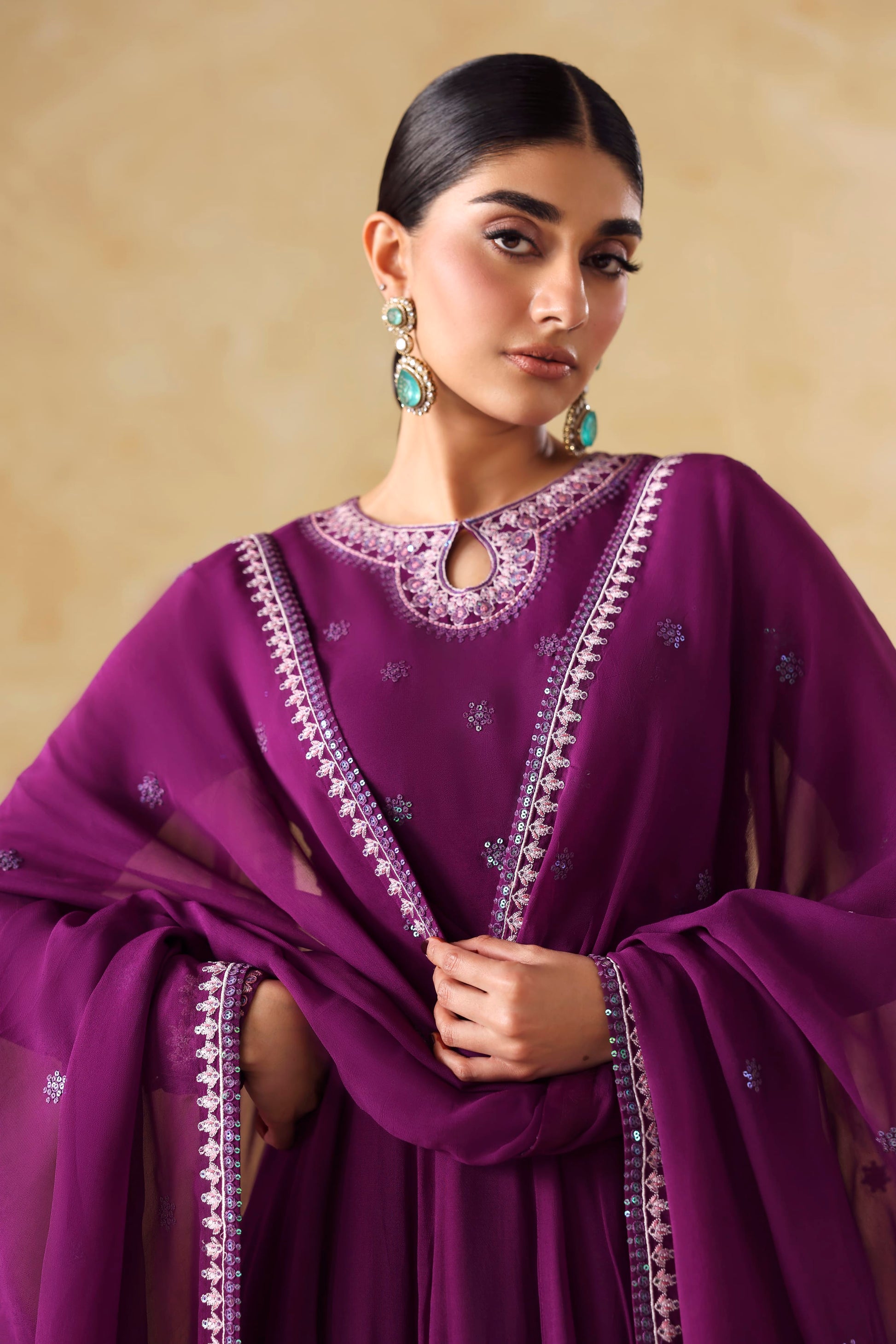 Akbar Aslam Aurea Embroidered Chiffon Frock Formal — outfit view 3