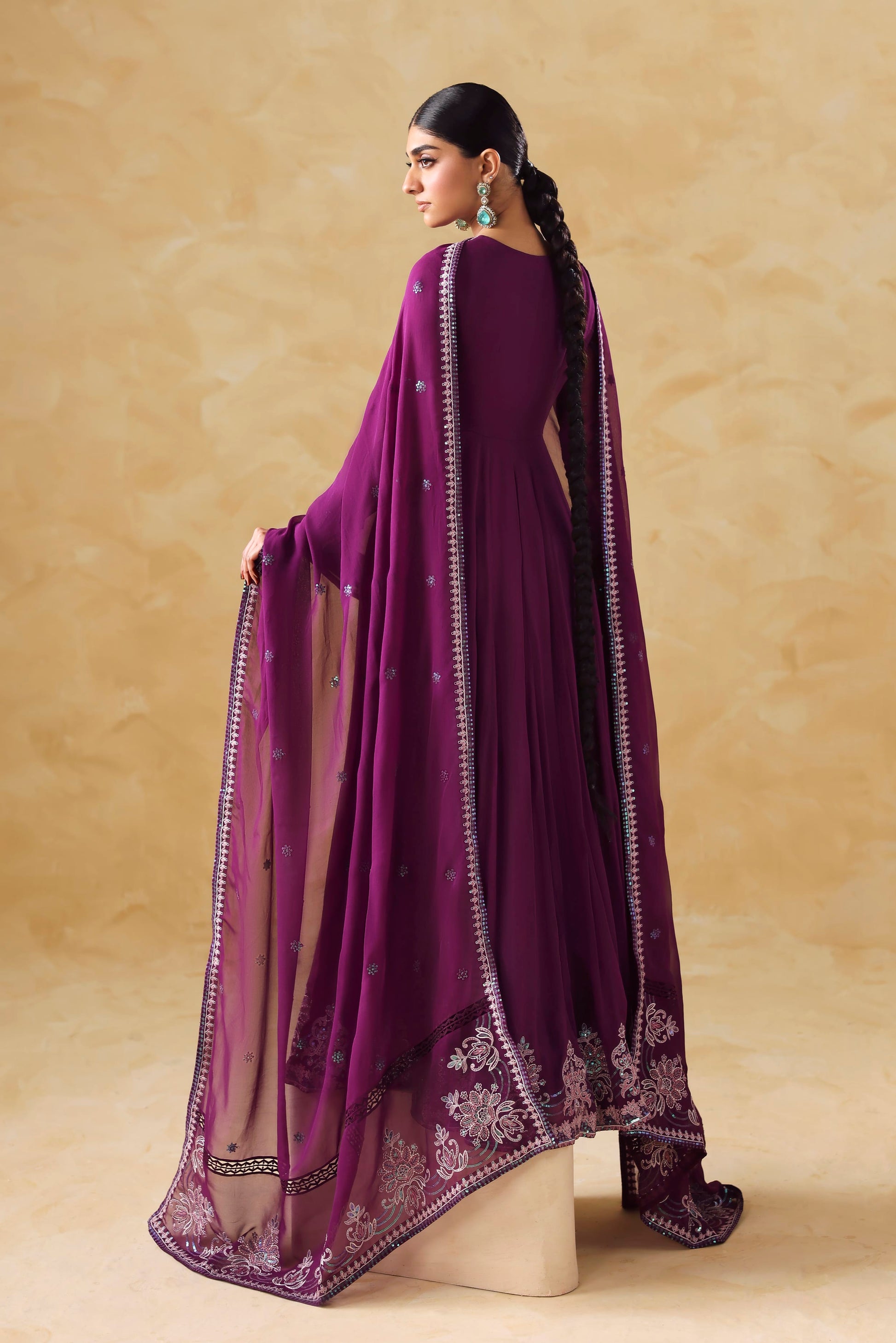 Akbar Aslam Aurea Embroidered Chiffon Frock Formal — outfit view 4