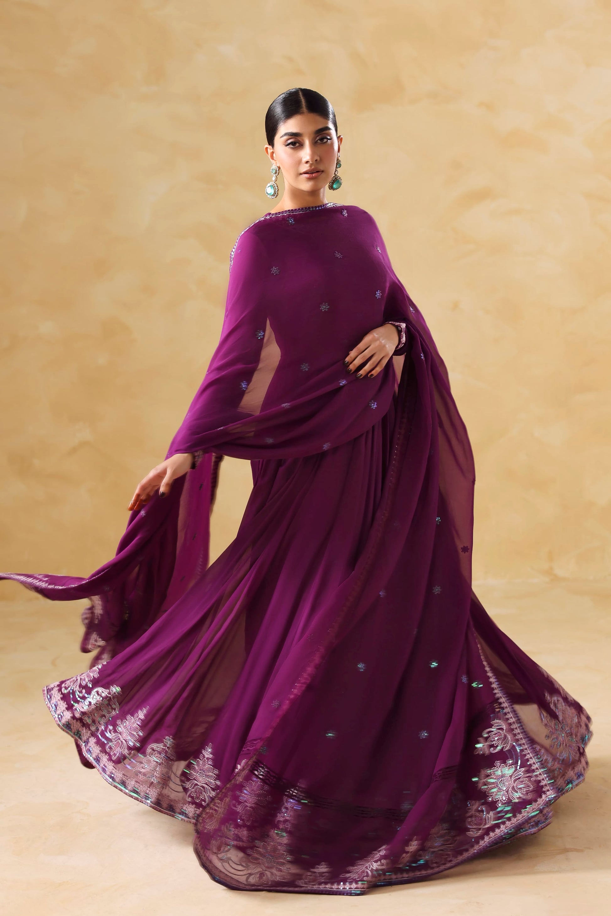 Akbar Aslam Aurea Embroidered Chiffon Frock Formal — outfit view 5