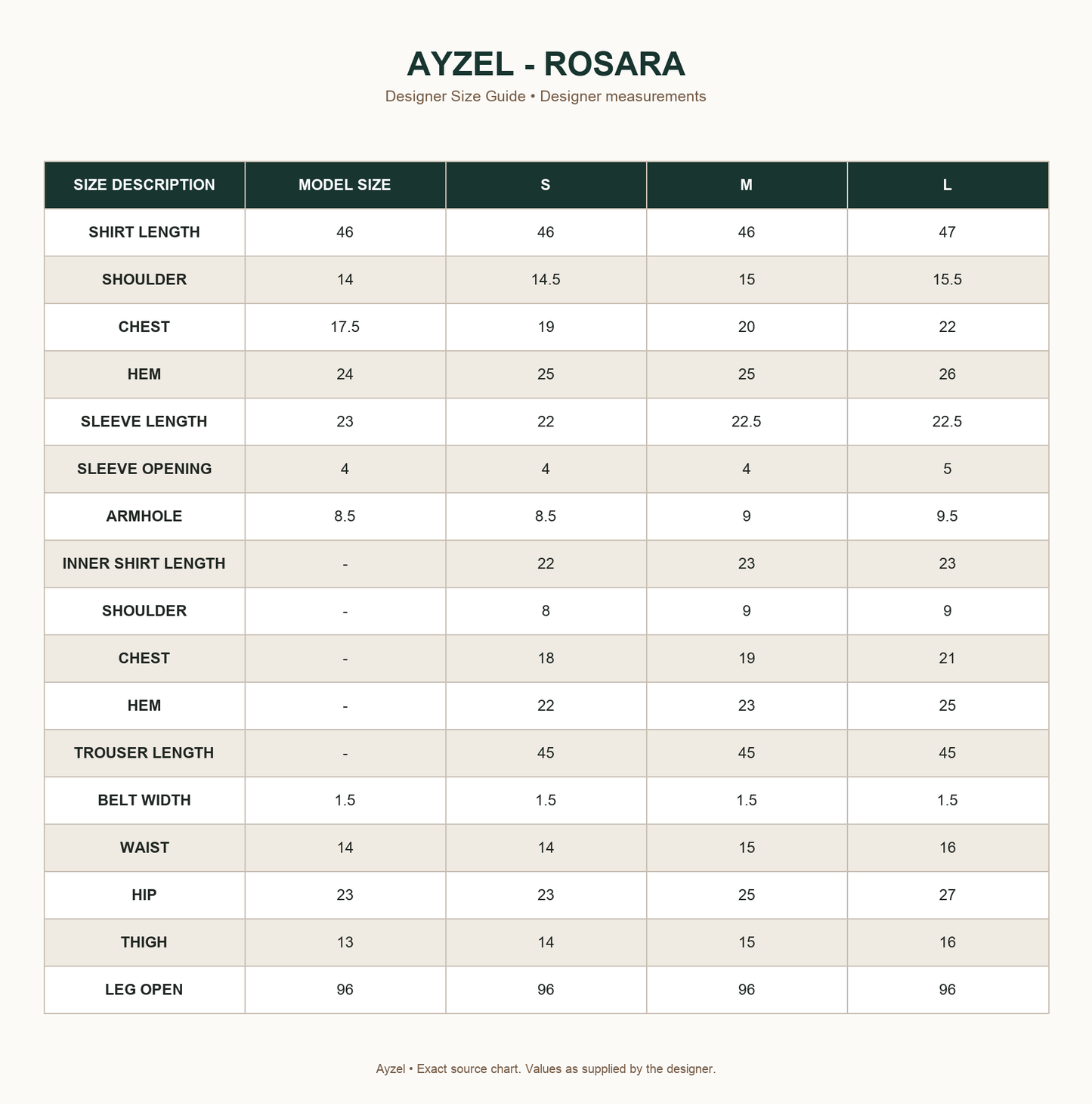 AYZEL - ROSARA – exact designer designer size guide