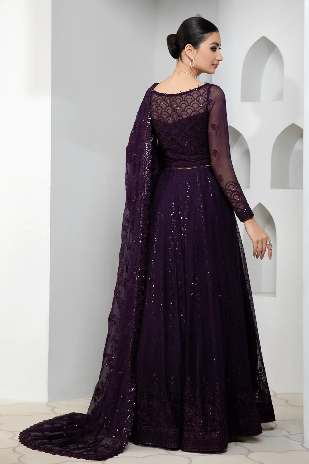 Zarif Dark Orchid Purple Chiffon Lehenga Choli — outfit view 2