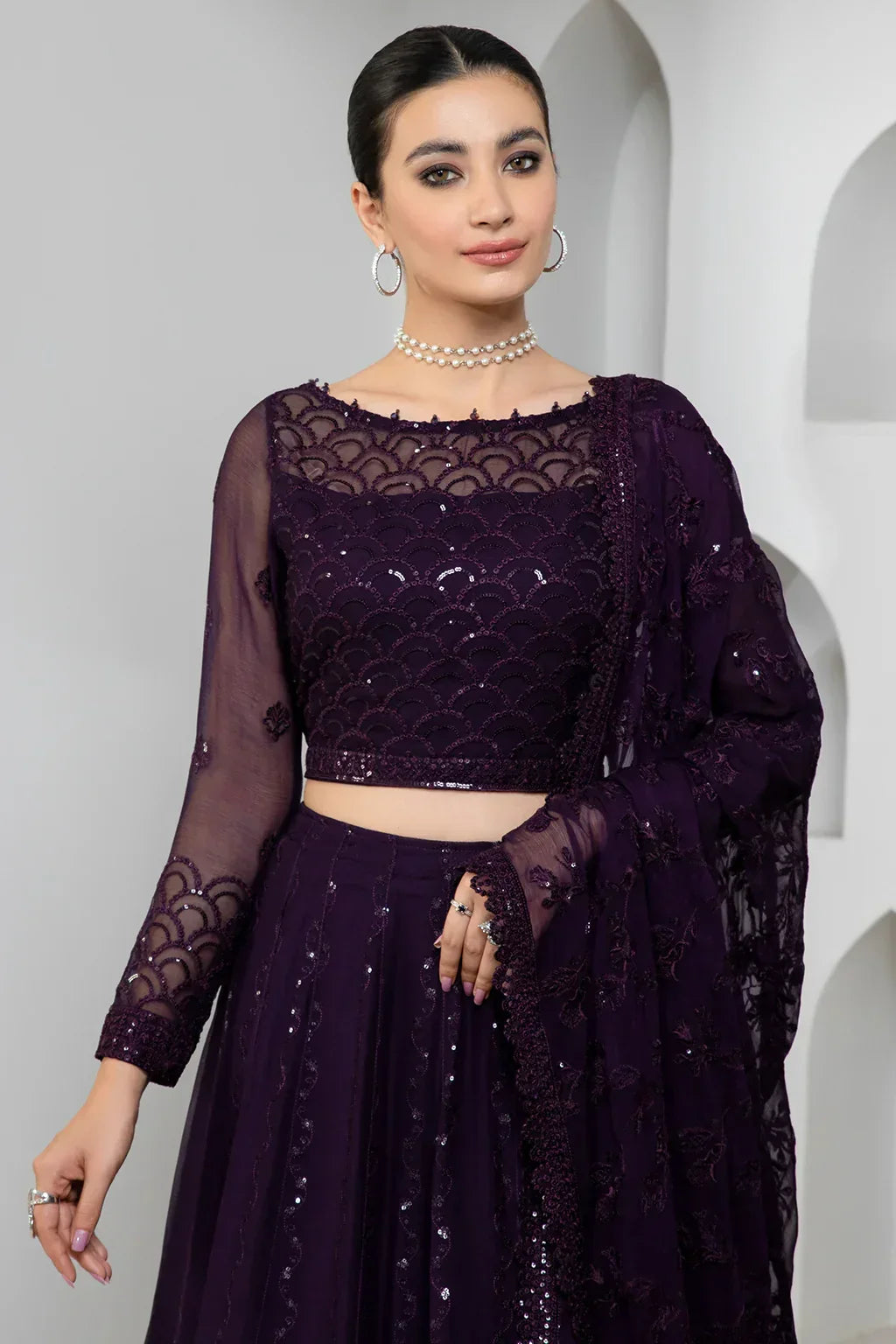 Zarif Dark Orchid Purple Chiffon Lehenga Choli — outfit view 3