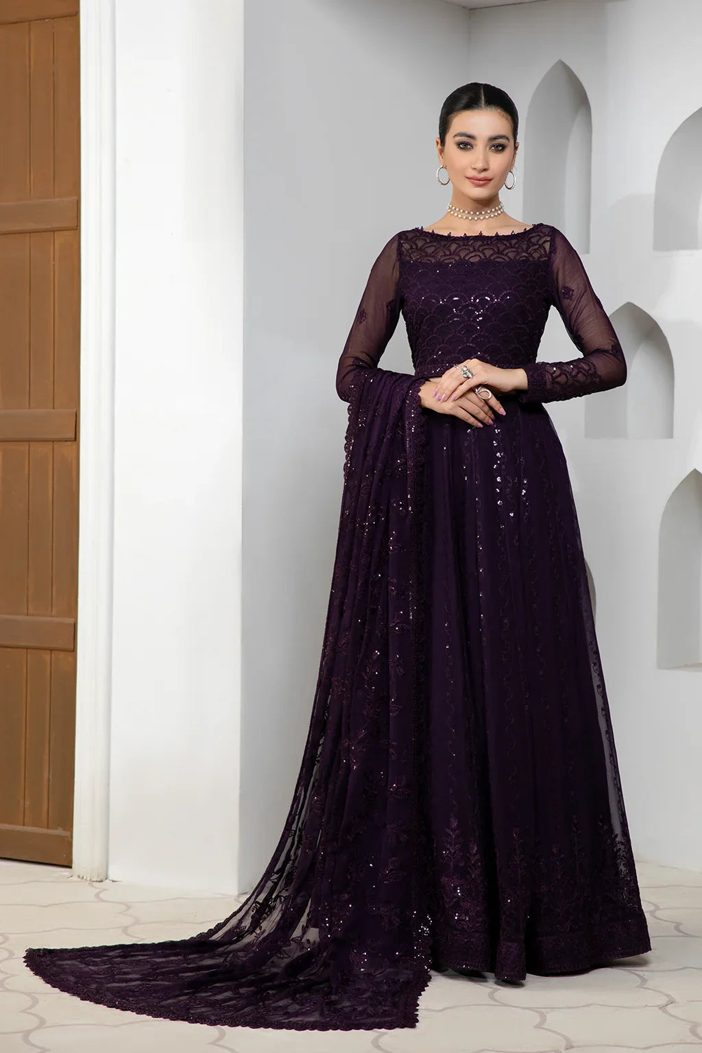 Zarif Dark Orchid Purple Chiffon Lehenga Choli — outfit view 4