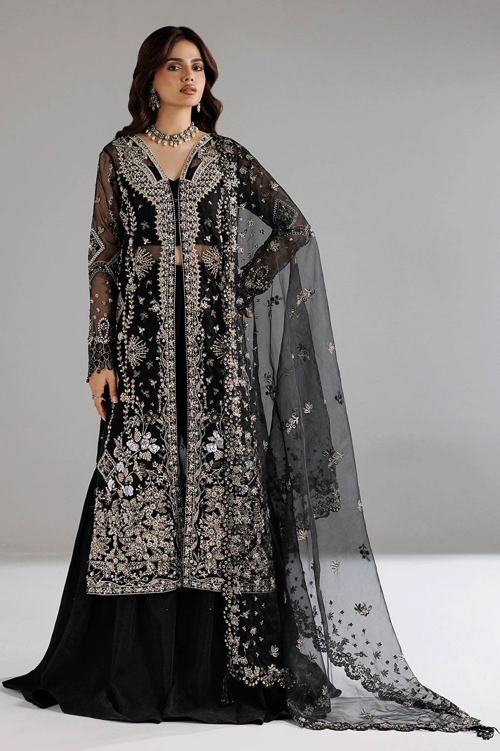 Ramsha H-606 Black Embellished Organza Gown — outfit view 1