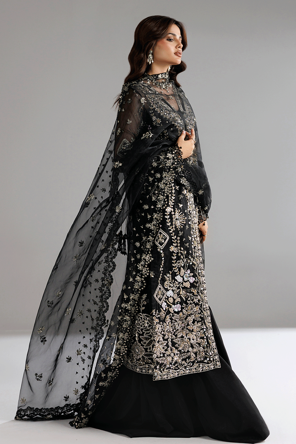 Ramsha H-606 Black Embellished Organza Gown — outfit view 2