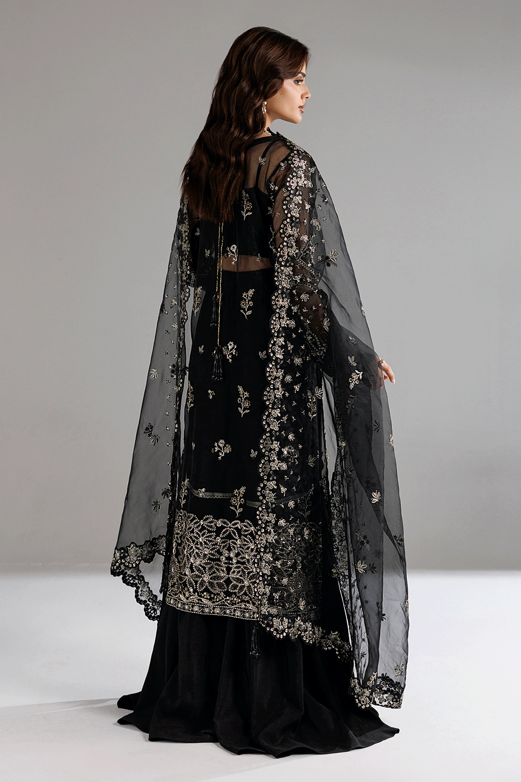Ramsha H-606 Black Embellished Organza Gown — outfit view 3