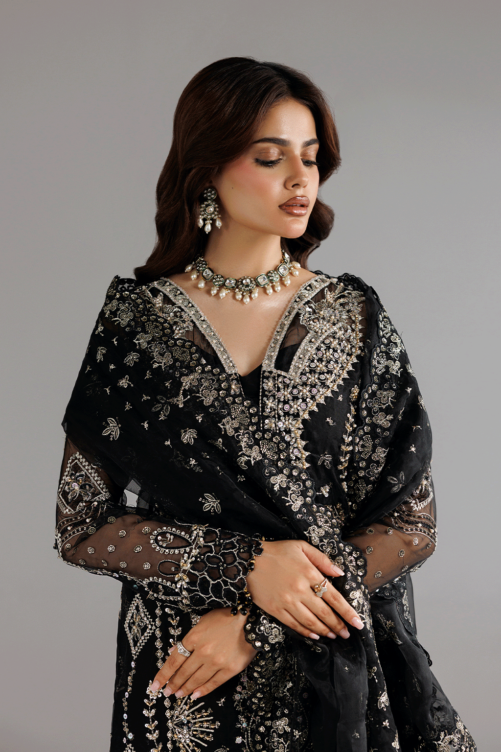 Ramsha H-606 Black Embellished Organza Gown — outfit view 4