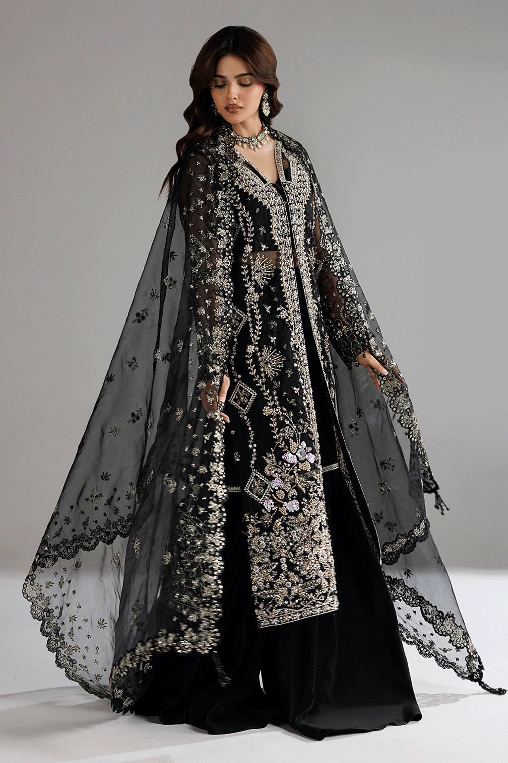 Ramsha H-606 Black Embellished Organza Gown — outfit view 5