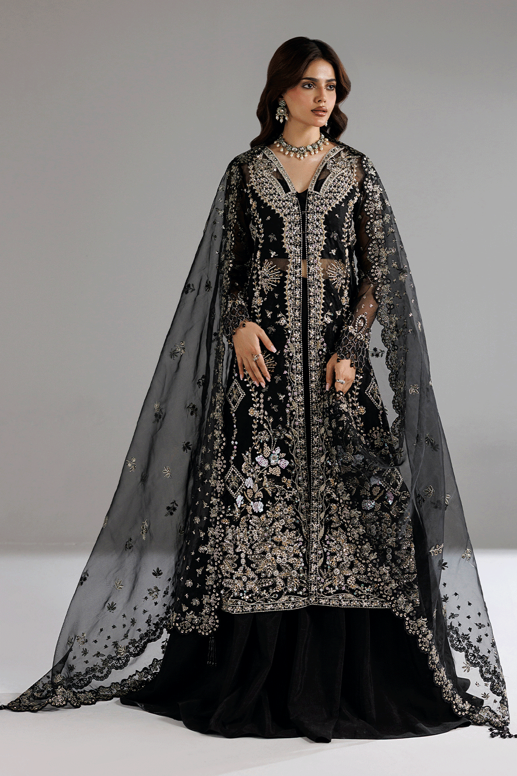 Ramsha H-606 Black Embellished Organza Gown — outfit view 6
