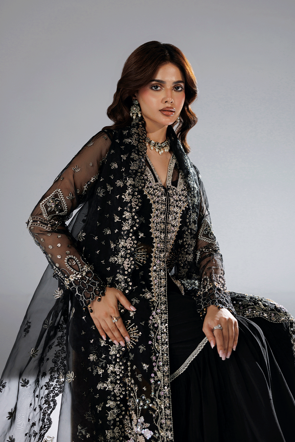 Ramsha H-606 Black Embellished Organza Gown — outfit view 8