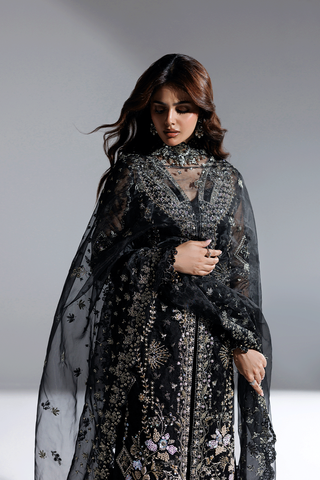 Ramsha H-606 Black Embellished Organza Gown — outfit view 9