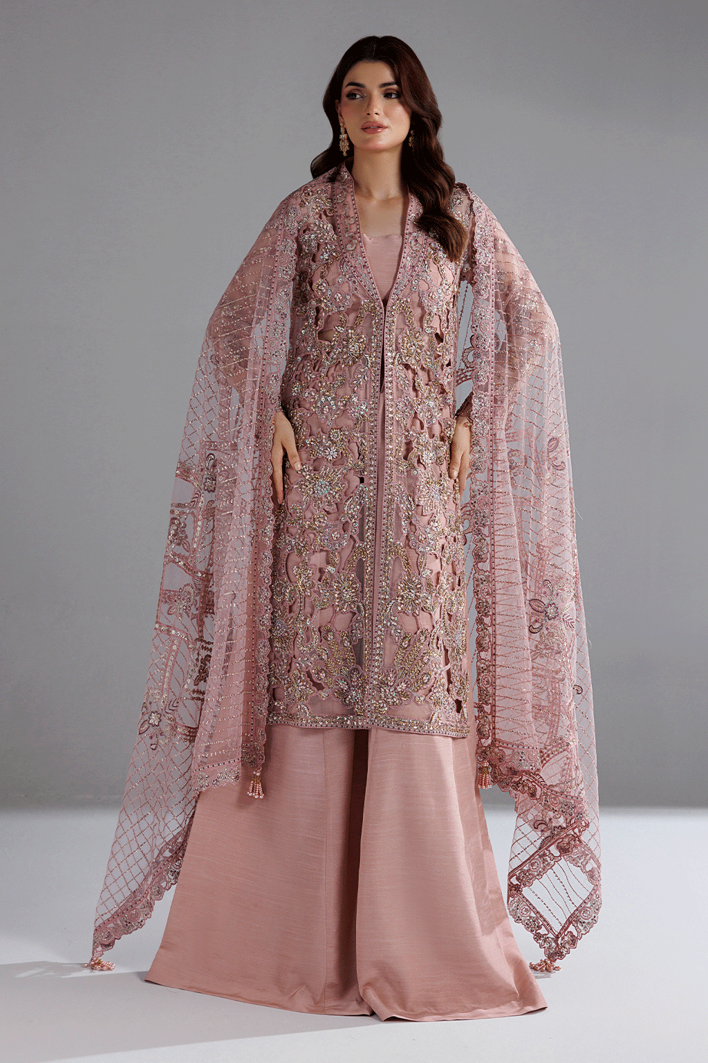 Ramsha H-608 Pink Embellished Organza Gown — outfit view 4