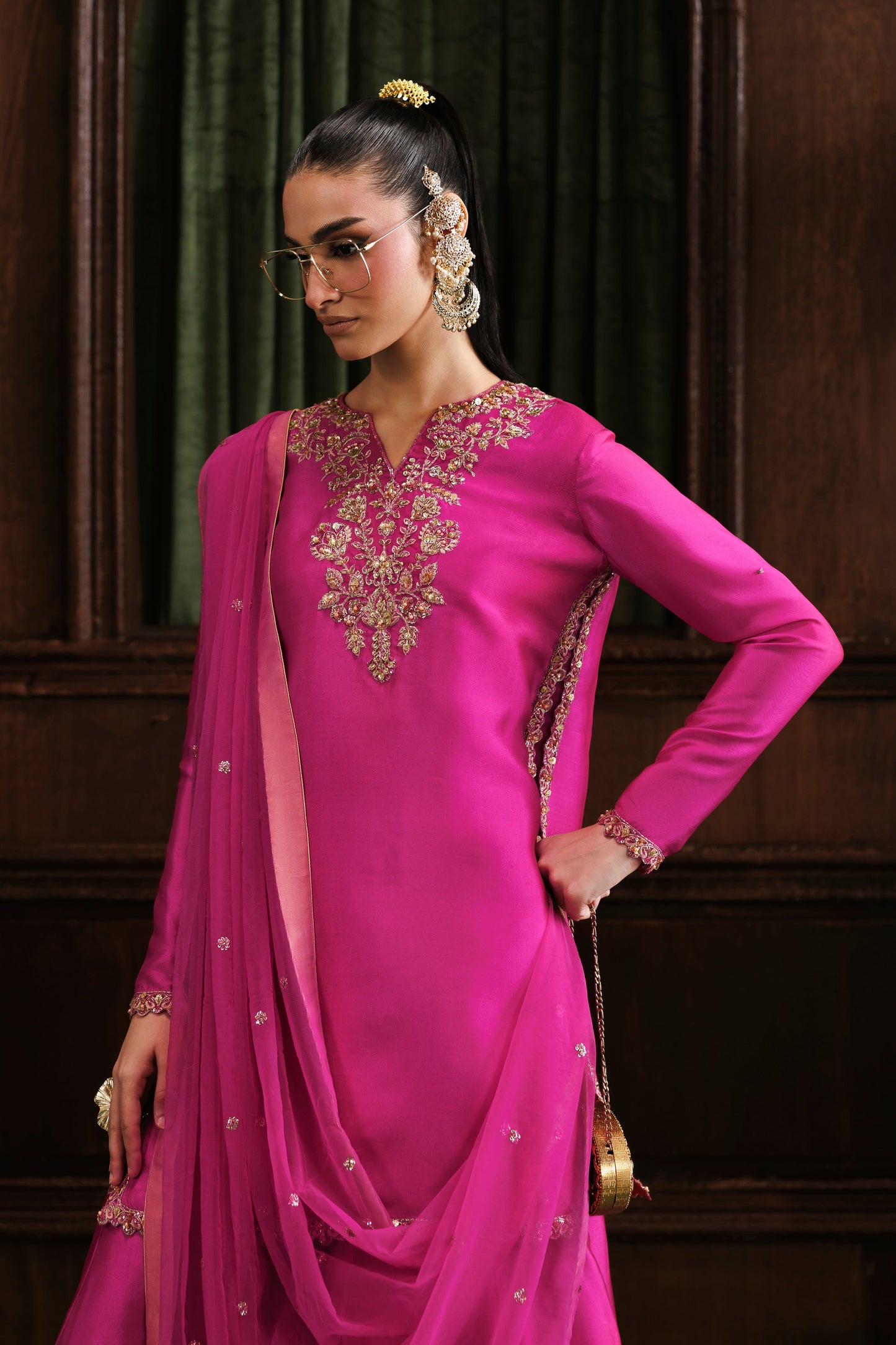 Akbar Aslam Mahak Fuchsia Silk Sharara Formal — outfit view 3