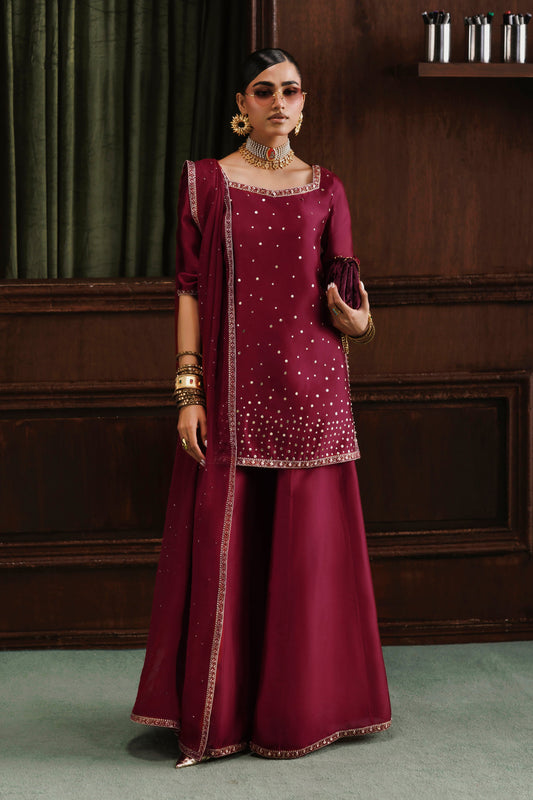 Akbar Aslam Sahar Red Silk Sharara Formal — outfit view 1